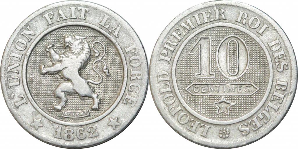 10 сантимов 1862. Бельгия. 0143