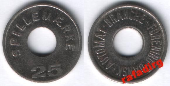Игровой жетон, Дания. "SPILLEMARKE / 25"