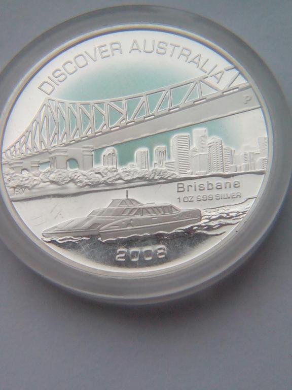 МОНЕТА.1 ДОЛЛАР .АВСТРАЛИЯ.2008 год.DISCOVER AUSTRALIA.BRISBANE