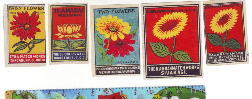 Ж - спичечные этикетки - Индия - цветы - 5 этикеток