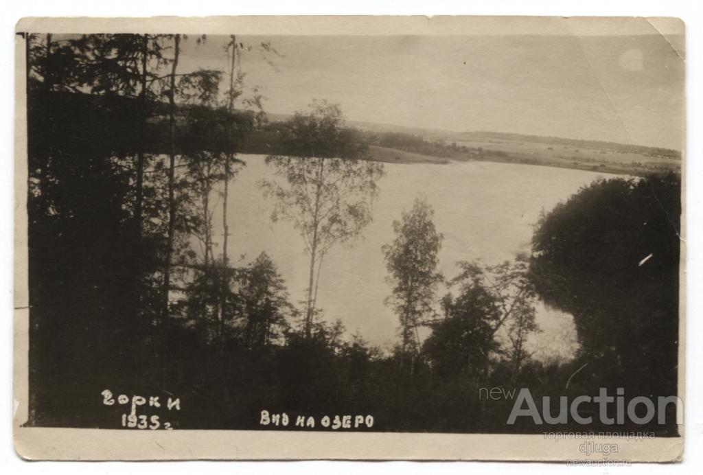 Фото. Фотооткрытка. Горки. 1935г. Вид на озеро. Усадьба (?)