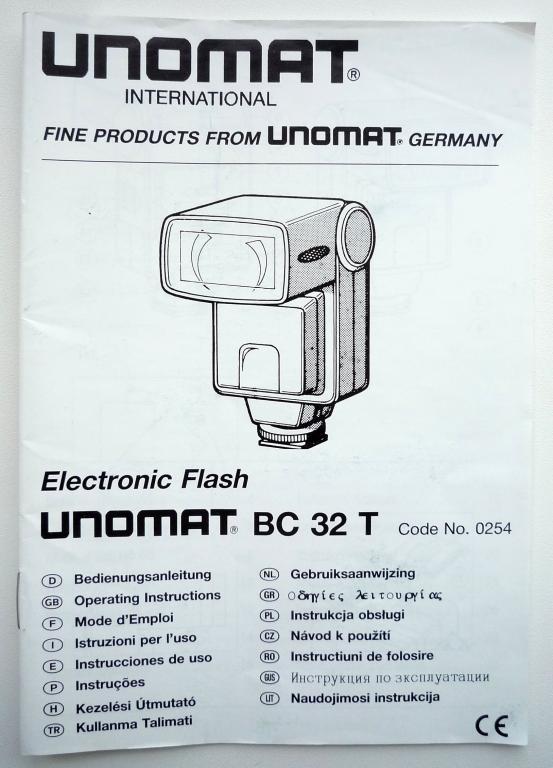 Инструкция к фотовспышке UNOMAT BC 32T.