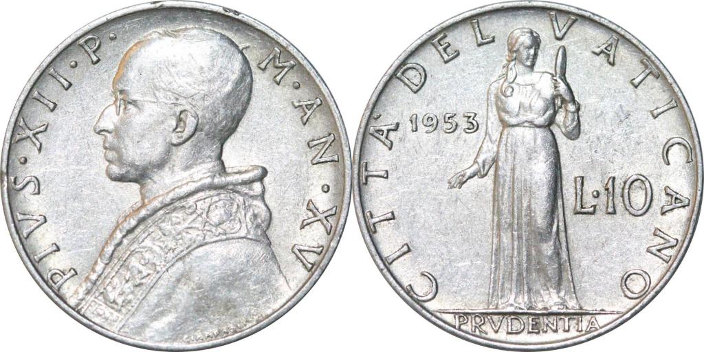 10 лир 1953. Пий XII. Ватикан. 0902