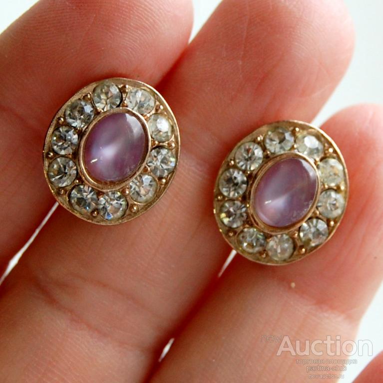 Серьги на винтах стекло, золотистый тон, США, 1940е гг