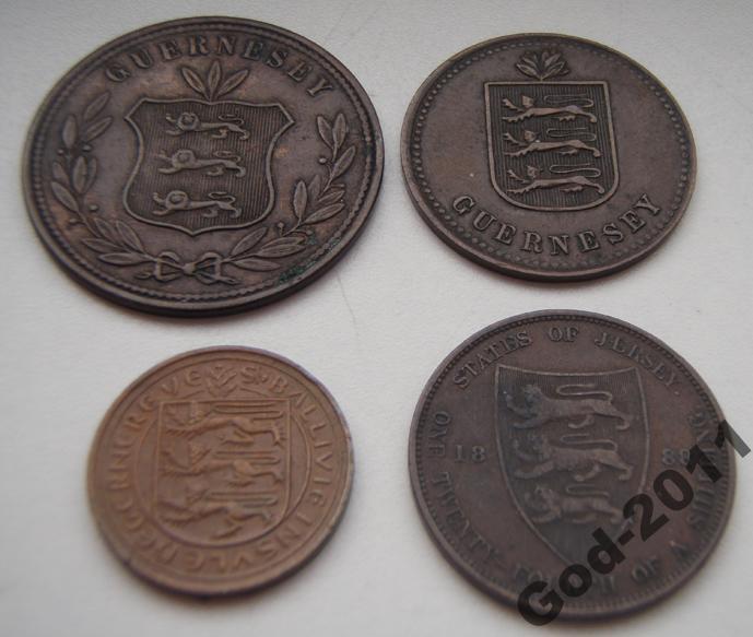 Англия - Острова Гернси и Джерси - 4 монеты островов 19 и 20 век