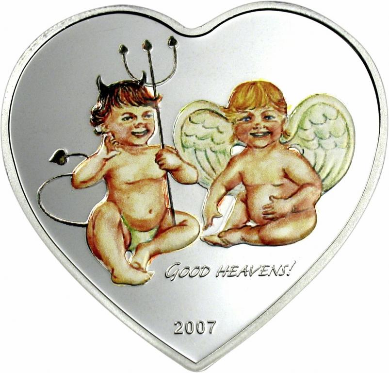 ПАЛАУ - 5 ДОЛЛАРОВ 2007 г. - СЕРЕБРО, АНГЕЛ и ДЬЯВОЛ, ПРУФ