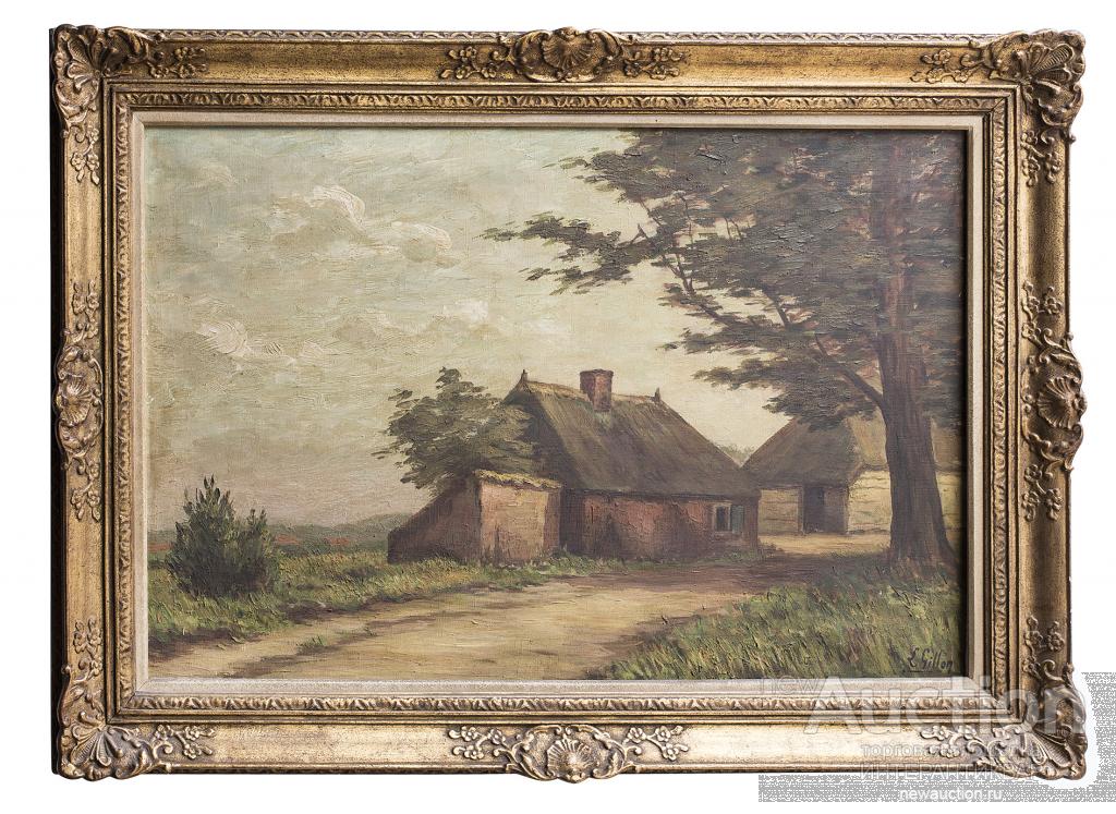 Живописная картина в раме «Деревенский пейзаж». 600126