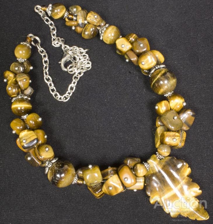 Бусы - колье, тигровый глаз. с подвеской, авторская работа (7)