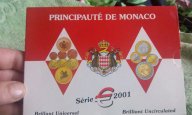 Монако 2001 г. Официальный набор монет евро от 1 цента до 2 евро супер редкость