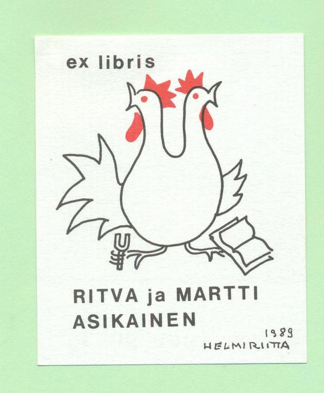 Экслибрис. Ex Libris Ritva ja Martti Asikainen. ~6,5х8 см. Худ.