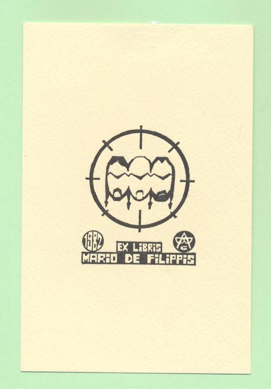 Экслибрис. Ex Libris Марио де Филиппис. ~8х12,5 см. Худ. Адриан Константин, Италия