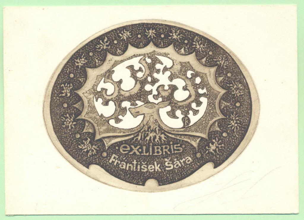 Экслибрис. Ex Libris Франтишек Сара. ~12х8,5 см. Худ. В.П. Куров, Москва