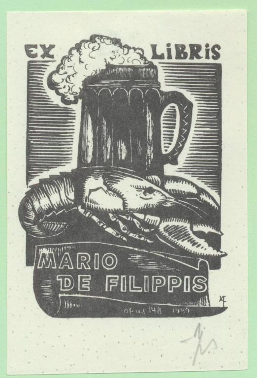 Экслибрис. Ex Libris Марио де Филиппис. ~6,5х10 см. Худ. Ап. Чернов, Москва