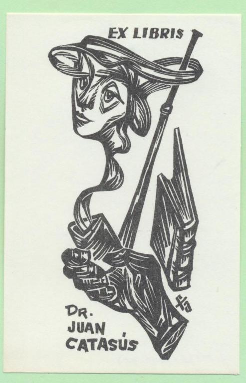Экслибрис. Ex Libris Жан Катасус. ~7х10,5 см. Худ. Alpresa, Испания