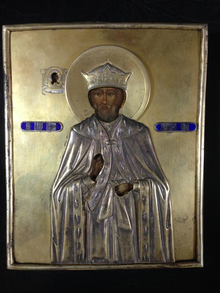 Старинная икона Святого Михаила Тверского,серебро,эмаль.