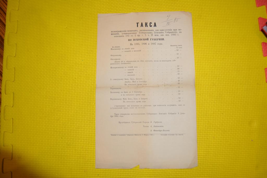 Такса вознаграждения понятым при межевании Псковская губерния 1895