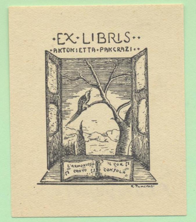 Экслибрис. Ex Libris A. Pancrazi. ~5х6 см. Худ. R. Pancrazi, Италия