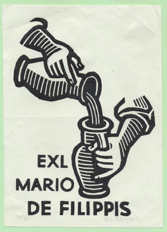 Экслибрис. Ex Libris Марио де Филиппис. ~13х18 см. Худ. J. Hora