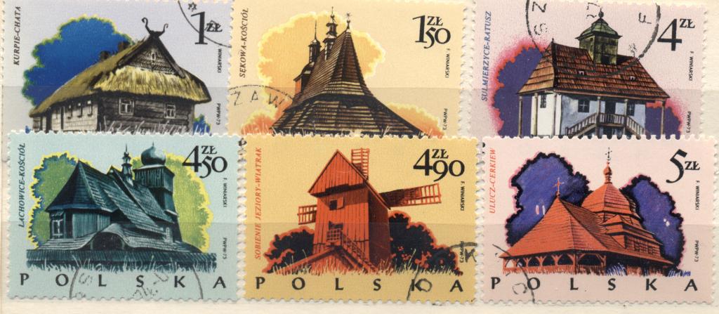 Польша 1973 г. серия "Строения из дерева" гашеные