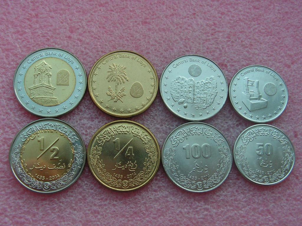 Ливия набор 50 100 дирхамов 1/4 1/2 динара 2014 unc