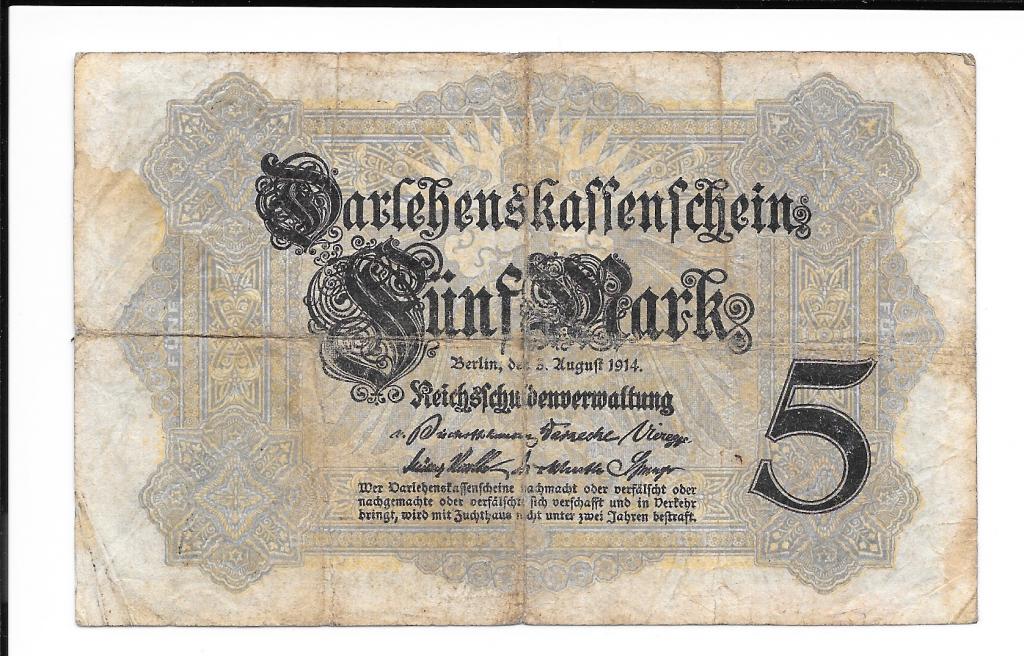Германия 5 марок Reichsbanknote 5 Mark 1914 г.г.