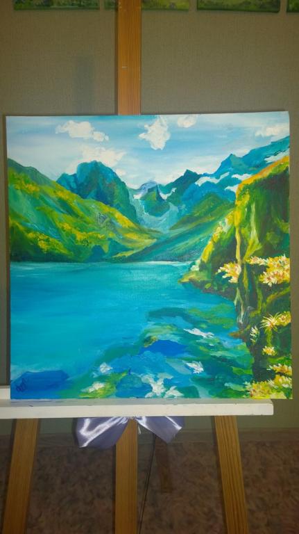 Картина. Горное озеро. Акрил, холст, 2016 г.