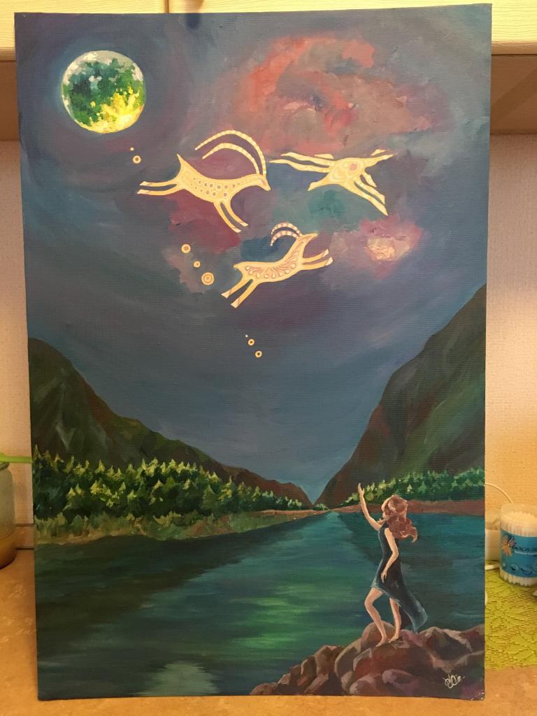 Картина. Будущее, прошлое и настоящее в местах силы Алтая. Акрил, холст