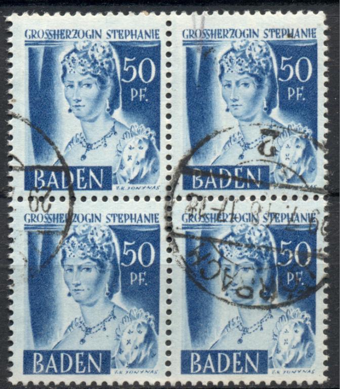 Германия Баден (фр. зона) 1949г. квартблок  стояние гашеная