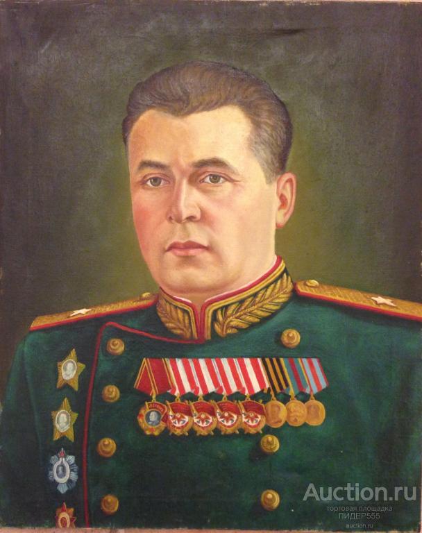 ПОРТРЕТ ГЕНЕРАЛА ТАНКИСТА Н.В.ПЕТРУШИНА ! ХОЛСТ МАСЛО  56 Х 45 см.