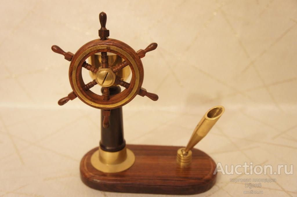 Письменный прибор с компасом,латунь, дерево,штурвал, корабль,море - Англия 