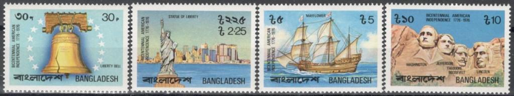 Бангладеш, 1976, № 74-77, € 4, MNH, полн., 200 лет независимости США, корабли
