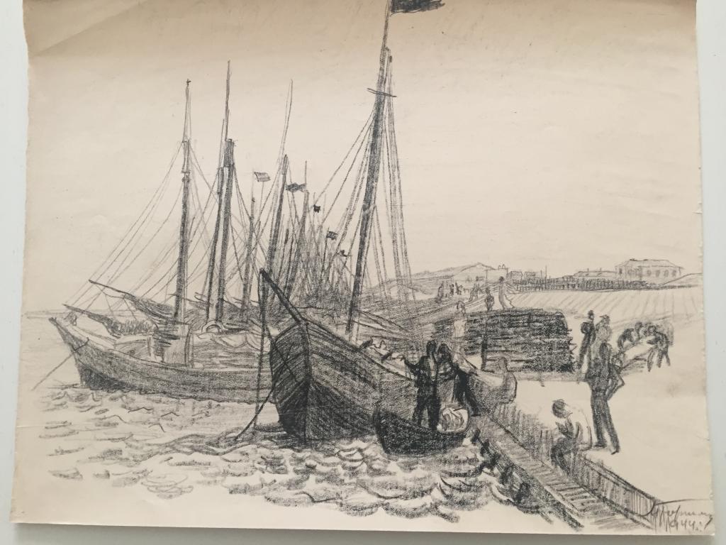 Горшман М.Х. (1902-1972)  "Рыбачьи лодки на Куре" (1944)