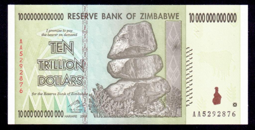 Зимбабве 10 триллионов (10000000000000) долларов 2008 P.88 UNC - пресс