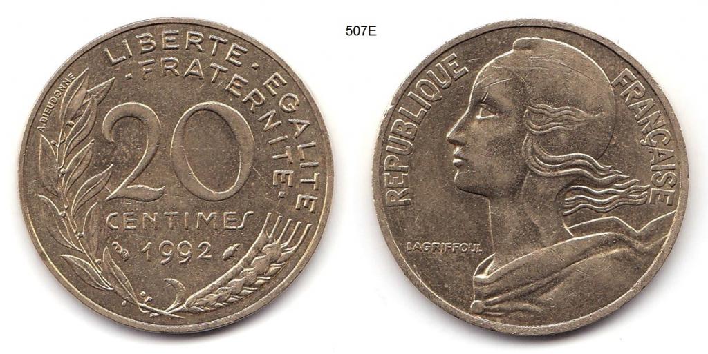 Франция. 20 сантимов. 1992 год.