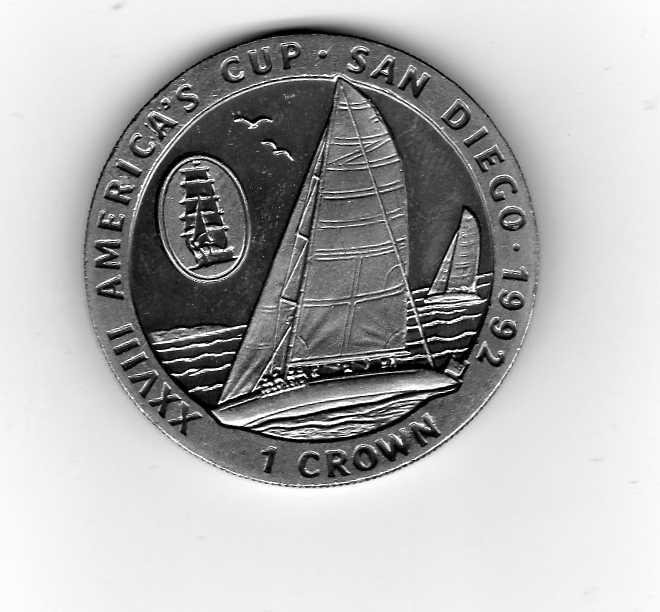 Мэн 1 крона 1992 Парусники Кубок Америки Римские Цифры Редкая