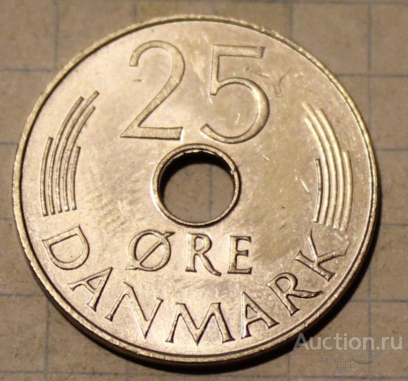 Монета: Дания, 25 орэ, 1977г.