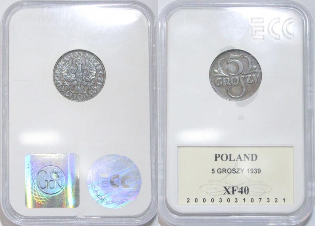 5 грошей 1939. GCN - XF 40. 0736