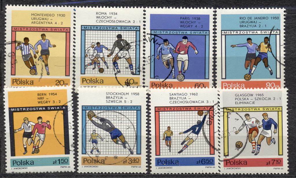 Польша 1966 г. серия "История ЧМ по футболу"  гашеная