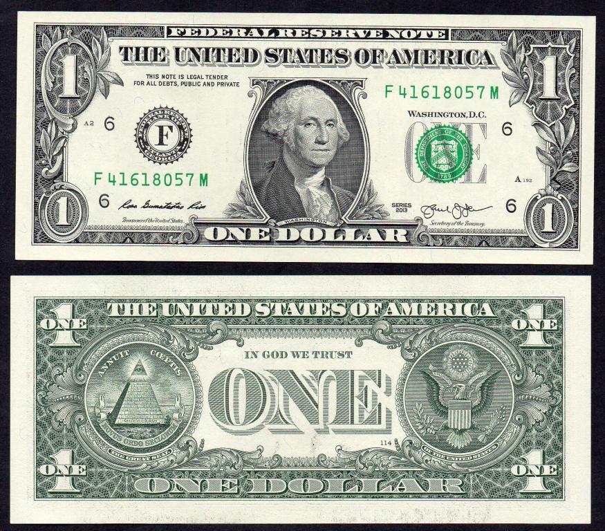 США - 1 доллар 2013 г., UNC, к-я А