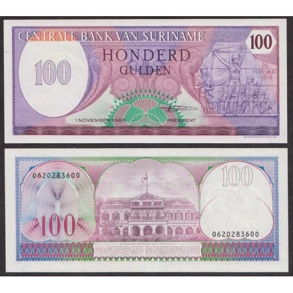 Суринам 100 Гульденов 1985 P128b UNC (ПРЕСС)