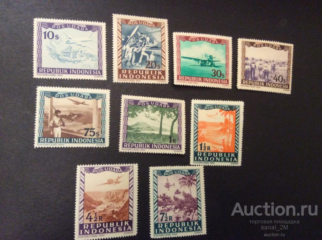 Индонезия 1947/48 локал самолеты этнография Pos Udara 9 марок ** ad23 