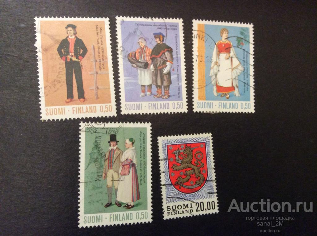 Финляндия 5 марок костюмы герб гаш  bag02 