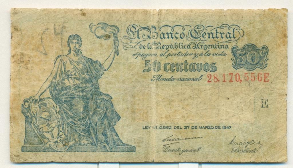 Аргентина 50 сентаво 1942-1948 (UNC Pick 250a) Литера Е