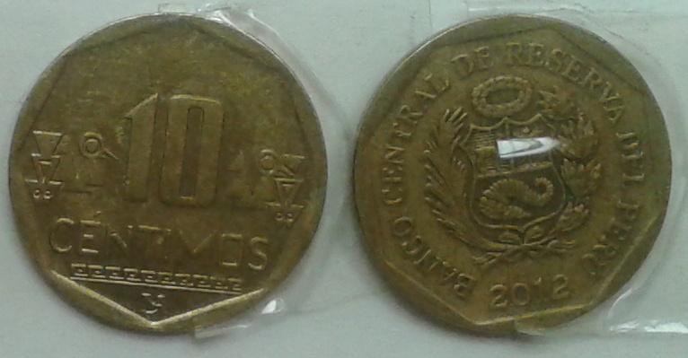 Перу. 10 сентимо, бронза, 2009, 2012, 2013