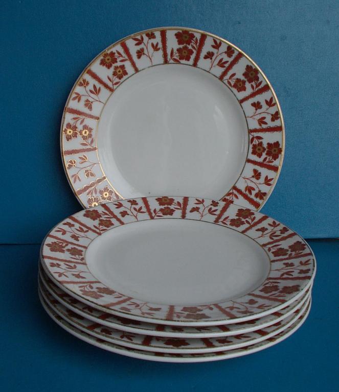 Тарелки пирожковые ЦВЕТОЧКИ позолота Вербилки клеймо чайник 50г. 5шт.