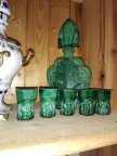 Bohemian Czech Art Deco Malachite Glass Liqueur Set by Frantisek Halama