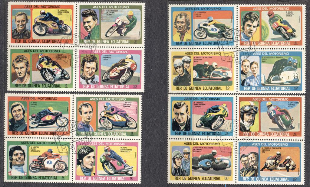 Экваториальная Гвинея серия в сцепках- квартах 1975 г. Автогонщики гашеная