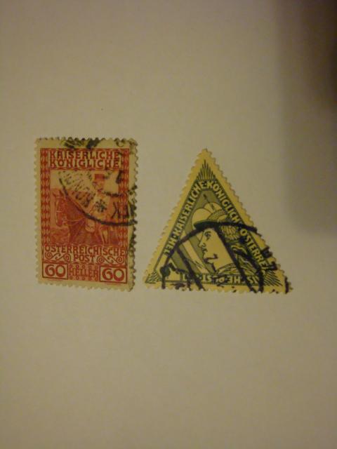 Старинная треугольная марка Австро-Венгрия начало 20 в