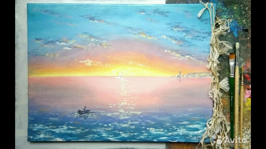 Море маяк живопись пейзаж масло закат подарок картина