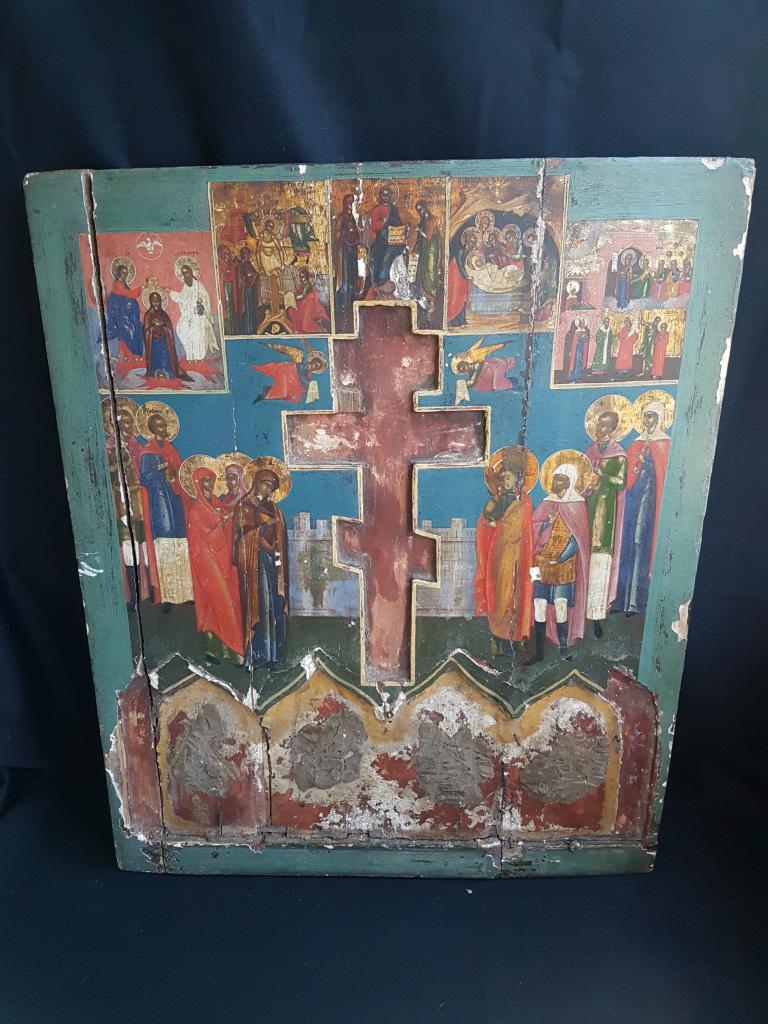 Большая икона под крест и складень (53х44см / темпера)